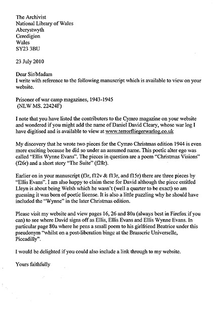 Ellis Evans Letter 1